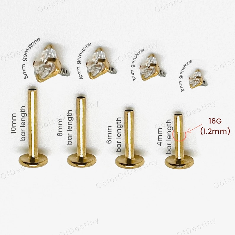 Cartilage Earrings Gold Stud Clear Gem Flat Disc Back Tragus Nose Helix Labret Piercing Screw On Internally Threaded Dahlia Rook Lobe Snug image 4