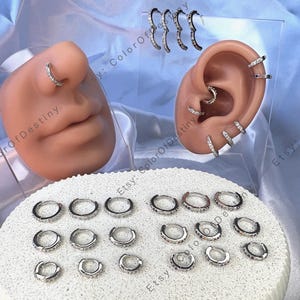 Gold Hoop Earrings Piercing Hinged Huggie 6mm 8mm 10mm Nose Cuff 20G Stainless Steel Cartilage Helix Tragus Ear Daith Small Clasp Colour Gem