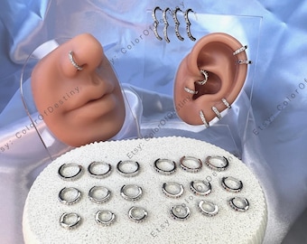 Silver Huggie Hoop Earrings: Stainless Steel Hinged Cartilage Piercing