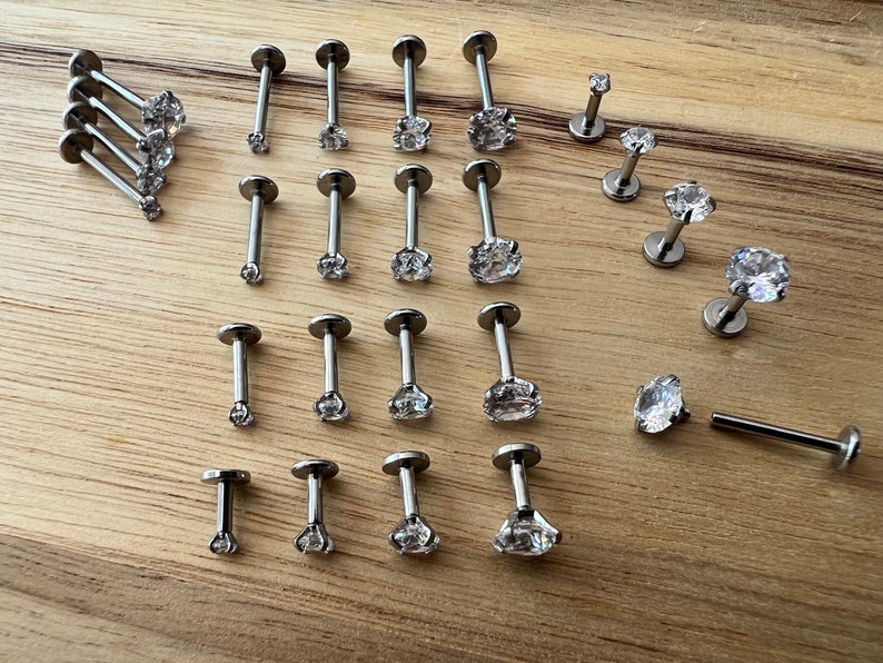 Cartilage Earrings Stud Clear Gem Flat Disc Back Tragus Nose Helix Labret Piercing Screw On Internally Threaded Dahlia Rook Silver Lobe Snug image 2
