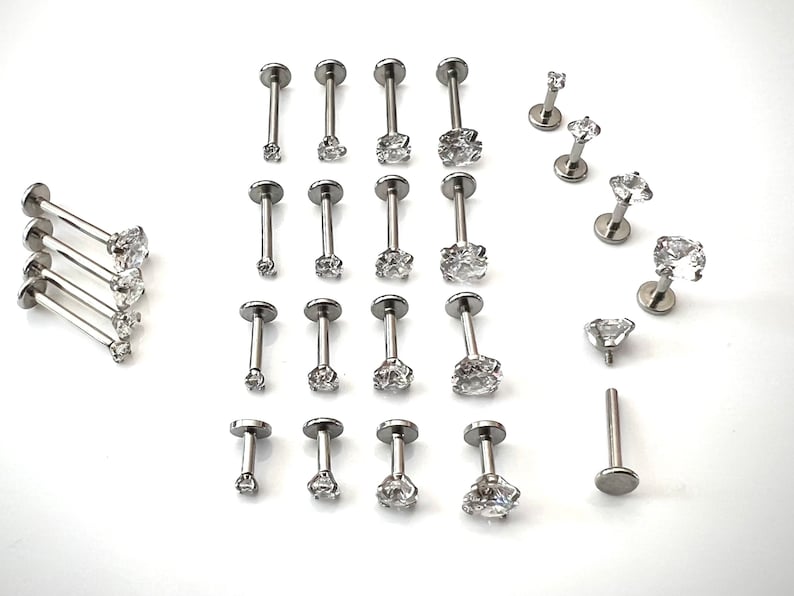 Cartilage Earrings Stud Clear Gem Flat Disc Back Tragus Nose Helix Labret Piercing Screw On Internally Threaded Dahlia Rook Silver Lobe Snug image 7