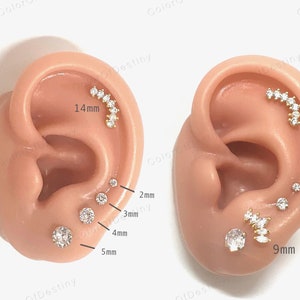 Cartilage Earrings Gold Stud Clear Gem 6mm 8mm Flat Disc Back Tragus Nose Helix Labret Piercing Screw On Medusa Stainless Steel Snug 16G image 6