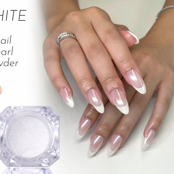 White Pearl Nail Mirror Pearlescent Chrome Powder Sheer Glazed Donut Effect Dust Nails Shine Gunmetal Crystal Shiny Manicure DIY Shimmer