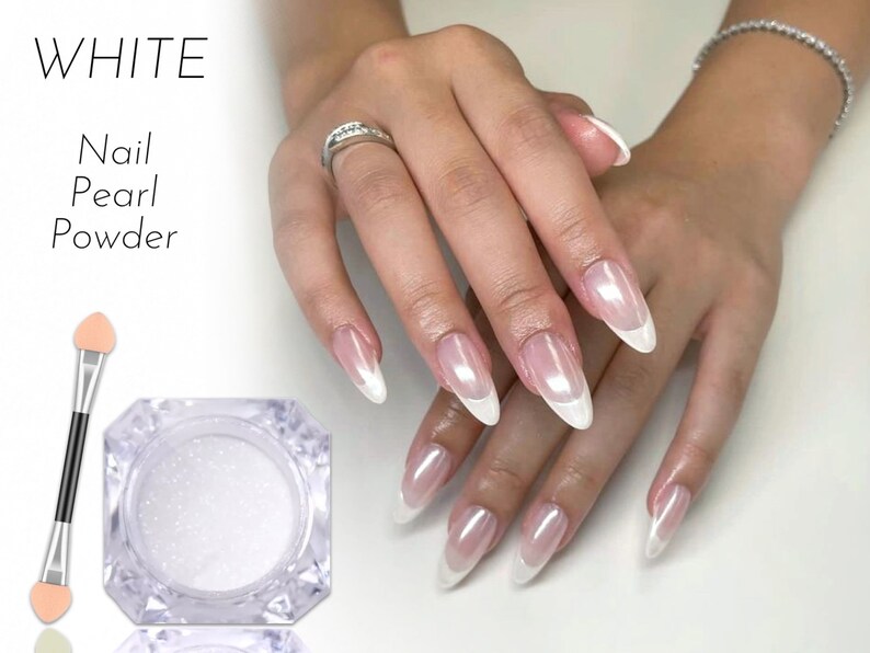 White Pearl Nail Mirror Pearlescent Chrome Powder Sheer Glazed Donut Effect Dust Nails Shine Gunmetal Crystal Shiny Manicure DIY Shimmer zdjęcie 1