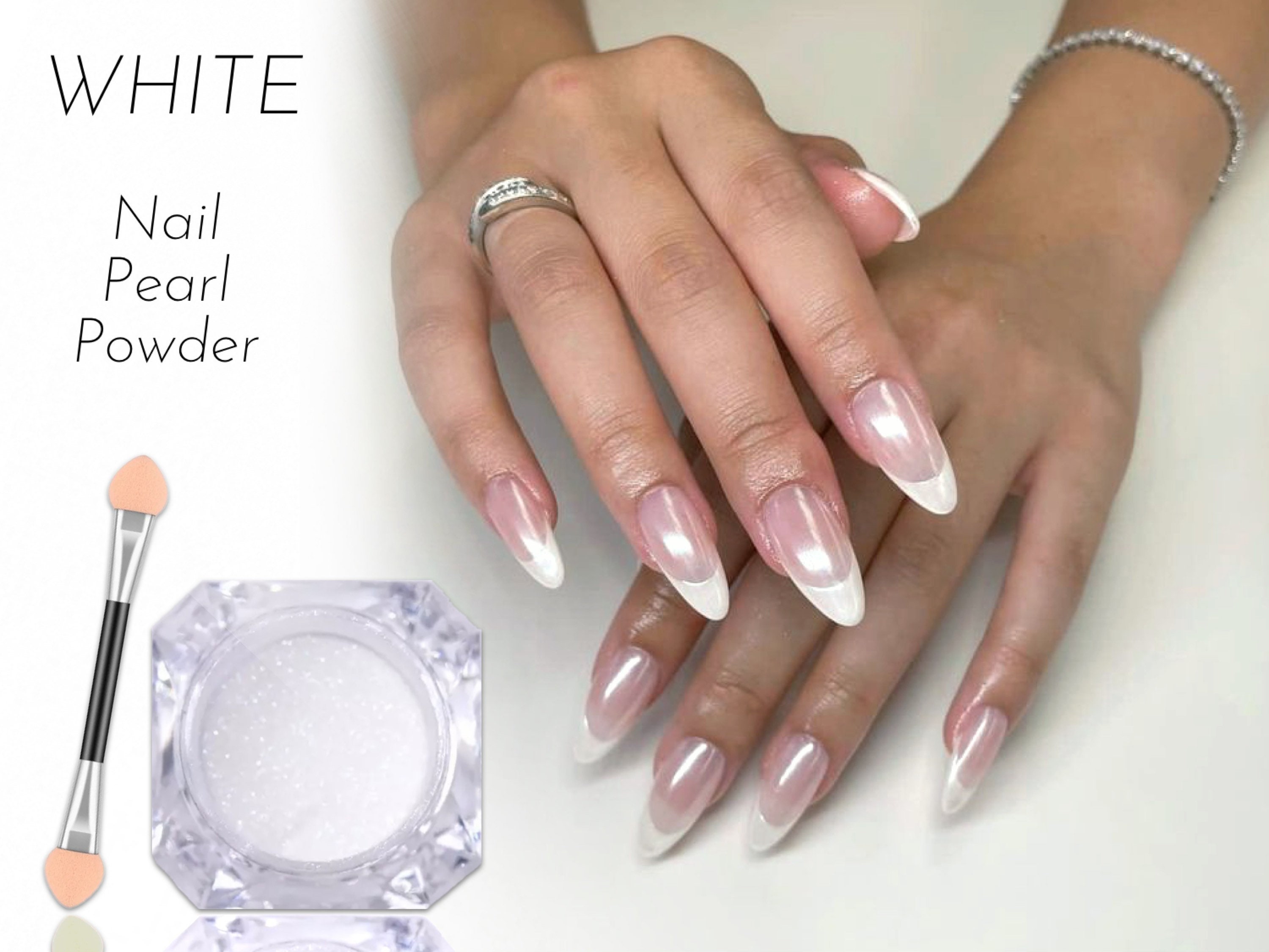 White Pearl Nail Mirror Pearlescent Chrome Powder Sheer Glazed Donut Effect Dust  Nails Shine Gunmetal Crystal Shiny Manicure DIY Shimmer 