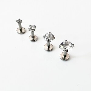 Cartilage Earrings Stud Clear Gem Flat Disc Back Tragus Nose Helix Labret Piercing Screw On Internally Threaded Dahlia Rook Silver Lobe Snug image 4