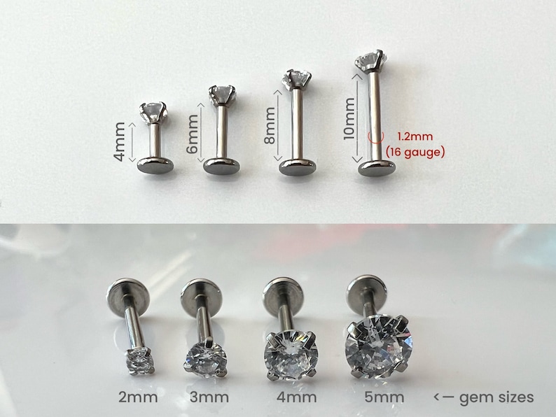 Cartilage Earrings Stud Clear Gem Flat Disc Back Tragus Nose Helix Labret Piercing Screw On Internally Threaded Dahlia Rook Silver Lobe Snug image 5