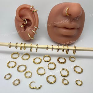 Gold Hoop Earrings Piercing Hinged Huggie 6mm 8mm 10mm Nose Cuff 20G Stainless Steel Cartilage Helix Tragus Ear Daith Small Clasp Colour Gem