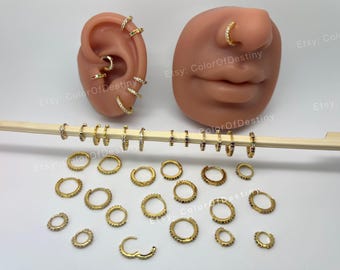 Gold Hinged Hoop Earrings: Stainless Steel Huggie, Cartilage, Nose