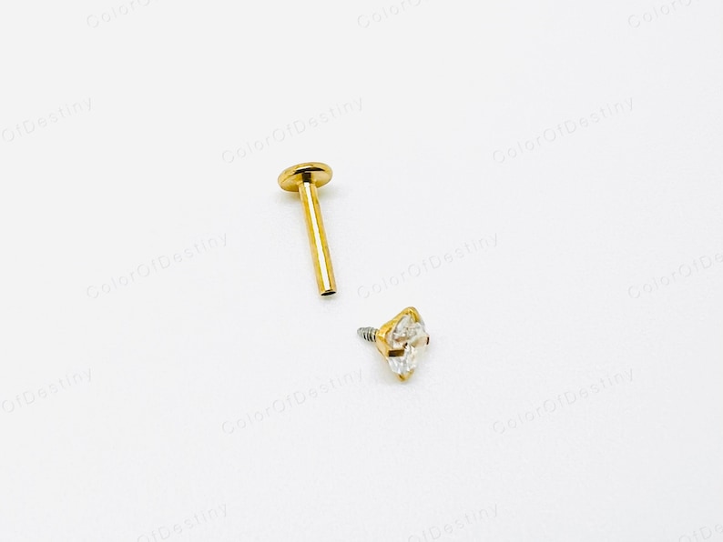 Cartilage Earrings Gold Stud Clear Gem Flat Disc Back Tragus Nose Helix Labret Piercing Screw On Internally Threaded Dahlia Rook Lobe Snug image 6