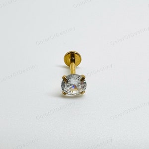 Cartilage Earrings Gold Stud Clear Gem Flat Disc Back Tragus Nose Helix Labret Piercing Screw On Internally Threaded Dahlia Rook Lobe Snug image 7