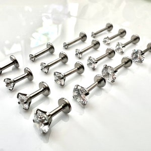 Knorpel Ohrringe Bolzen Klar Edelstein Flache Scheibe Zurück Tragus Nase Helix Labret Piercing Schraube Auf Innengewinde Dahlie Turm Silber Lobe Snug