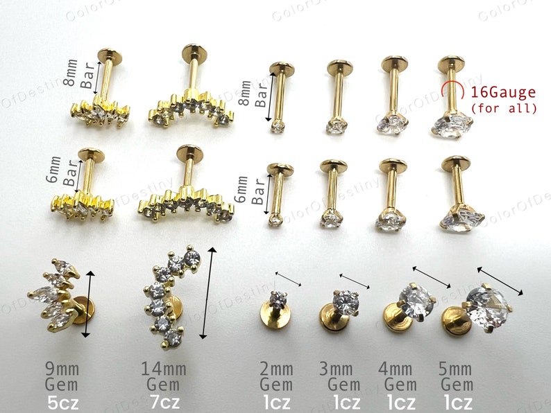Cartilage Earrings Gold Stud Clear Gem 6mm 8mm Flat Disc Back Tragus Nose Helix Labret Piercing Screw On Medusa Stainless Steel Snug 16G image 4