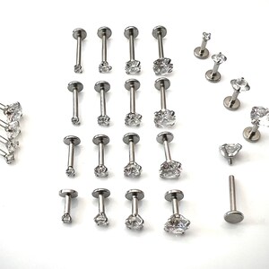 Cartilage Earrings Stud Clear Gem Flat Disc Back Tragus Nose Helix Labret Piercing Screw On Internally Threaded Dahlia Rook Silver Lobe Snug image 8
