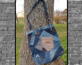 Sac à main jeans recycler upcycling sac de créateur pièces uniques