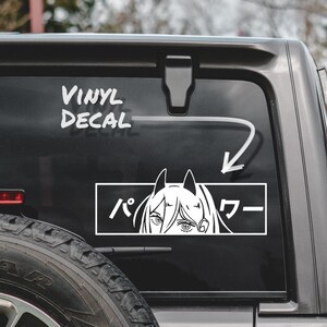 Anime Demon Girl Peeker pegatina calcomanía / negro, blanco, rosa y opalescente pegatina de parachoques metálico