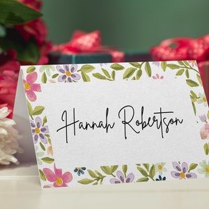 Wedding Place Card Template, Floral Party Seating Card, Name Card, Customizable Food Label