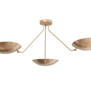 3 Light Curved Dome Style Raw Brass Chandelier Light Fixture