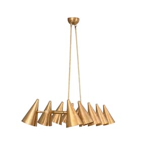 10 Light Mid Century Modern Raw Brass chandelier light Fixture
