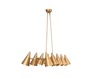 10 Light Mid Century Modern Raw Brass chandelier light Fixture