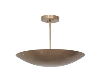 Raw Brass Sputnik Chandelier: Mid Century Modern Perforated Light