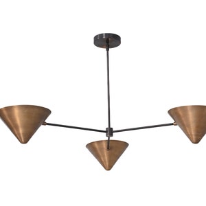 3 Light Shade Style Raw Brass Chandelier Light Fixture