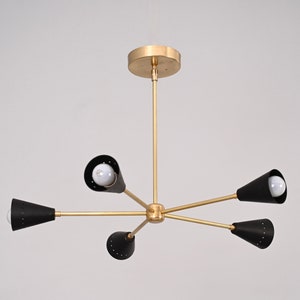 5 Light Cone Style Raw Brass Chandelier Light Fixture