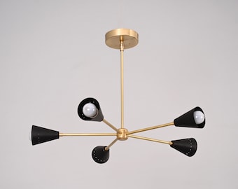 5 Light Cone Style Raw Brass Chandelier Light Fixture
