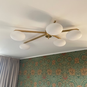 5 Kugel Stilnovo Mid Century Messing Sputnik Kronleuchter Leuchte