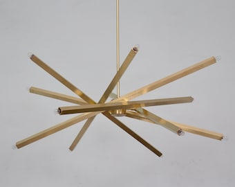 12 leichte Spirale Mid Century Messing Sputnik Kronleuchter Leuchte