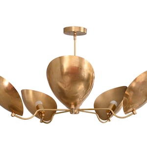 5 Light Curved Dome Style Raw Brass Chandelier Light Fixture