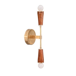 2 Light Wood Handmade Vintage Wall Mid Century Modern Raw Brass Sputnik chandelier light Fixture