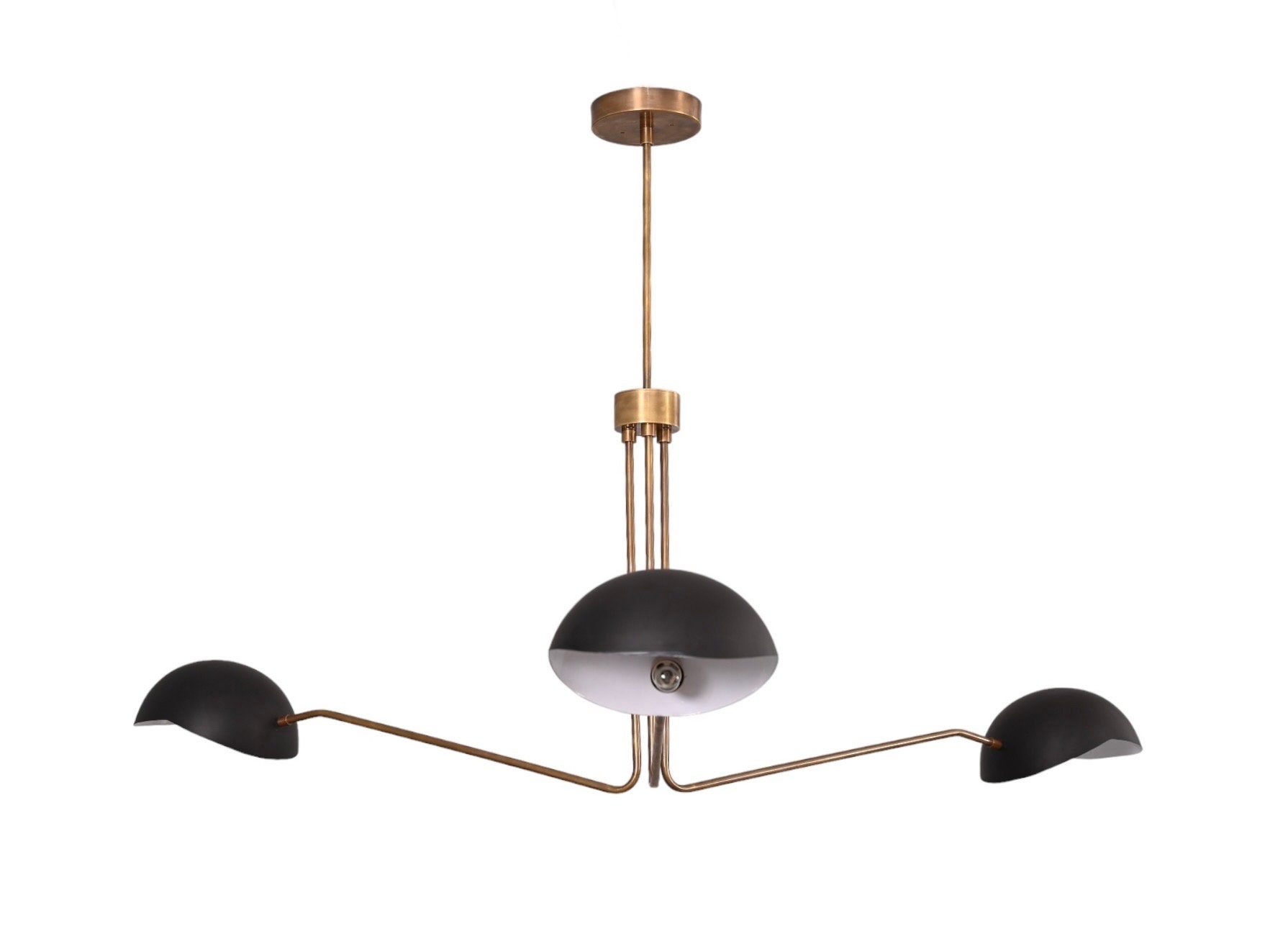 3灯 ミッドセンチュリー アンティーク 真鍮 ブラック オーブ