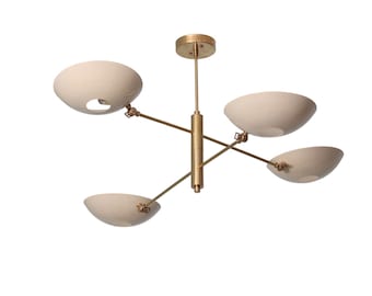 4 leichte Anhänger Mid Century Modern Rohmessing Sputnik Kronleuchter Leuchte