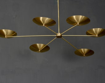6 Light Spider Dome Style Raw Brass Chandelier Light Fixture