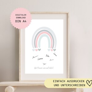 Gästebild Babyparty zum Beschriften | Regenbogen | Junge Mädchen | Alternatives Gästebuch Gastgeschenk Baby Shower Poster Geburt