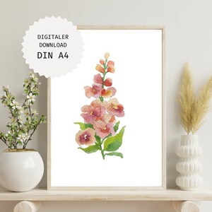 Snapdragon Digital Download Poster Flower | Poster watercolor | Watercolor paintings flowers | Botanical Print | Watercolor drawing flower