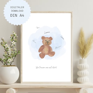 Baby shower guest picture to write on | teddy bear | young girls | Alternative guest book guest gift baby shower poster birth