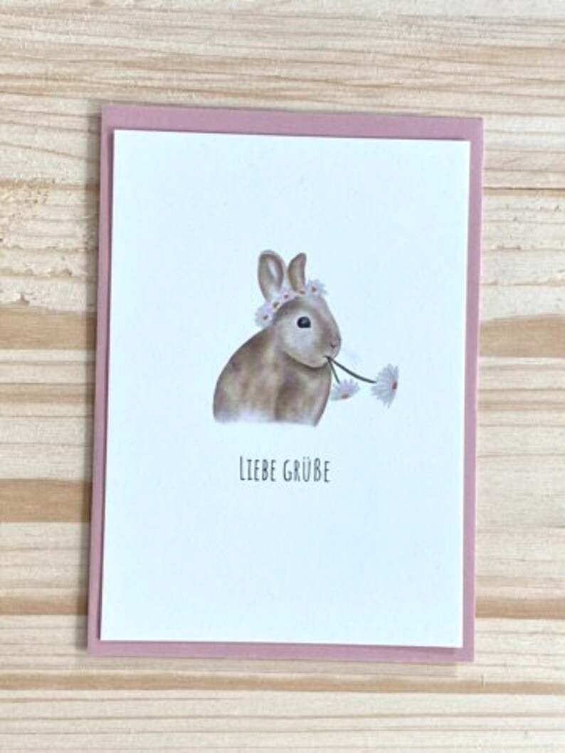 Postkarte Frohe Ostern Osterkarte Postkarte mit Hase Osterhase Ostergrüße Karte für Ostern Ostern Mitbringsel Liebe Grüße altrosa