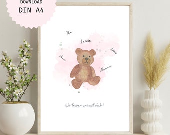 Gästebild Babyparty zum Beschriften | Teddybär | Junge Mädchen | Alternatives Gästebuch Gastgeschenk Baby Shower Poster Geburt