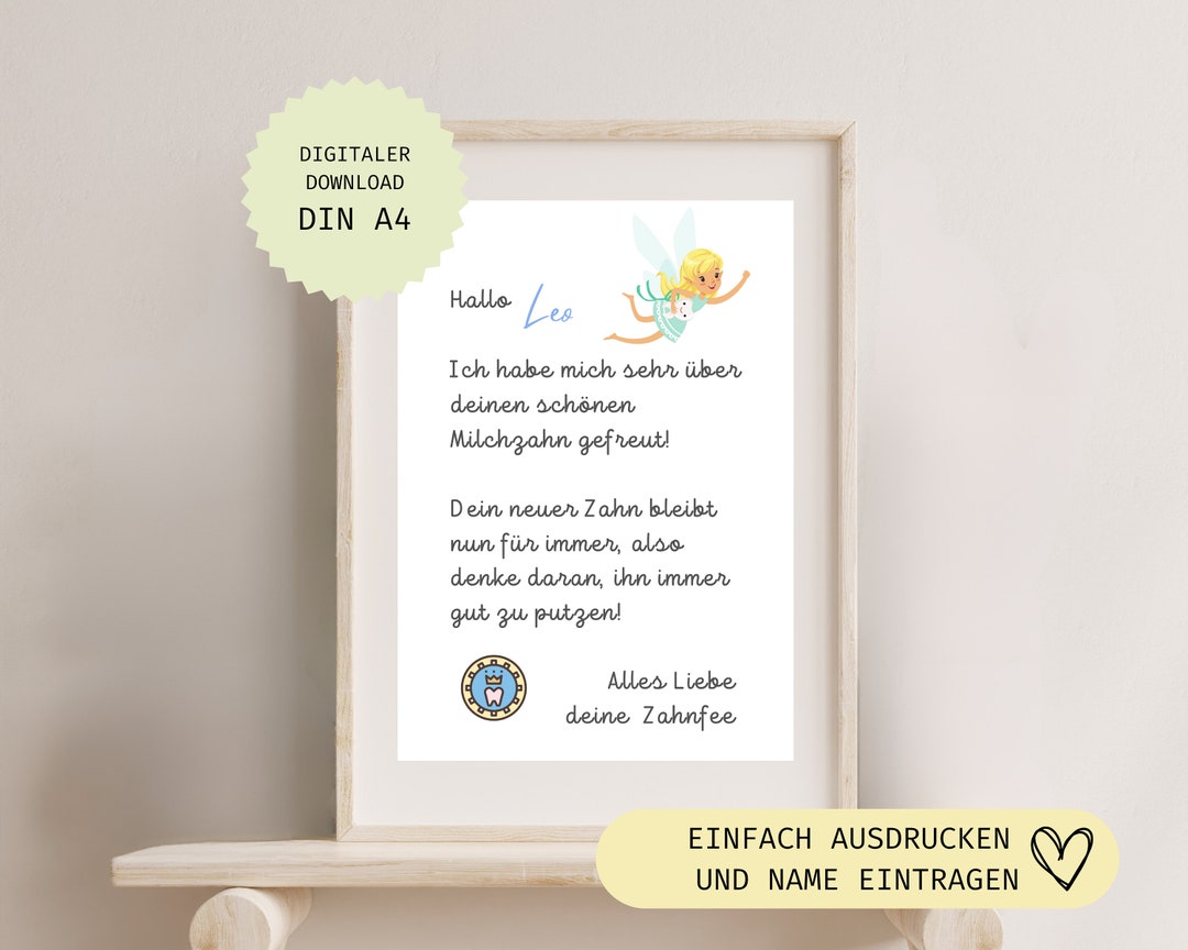 Zahnfee Brief Zahnfee Urkunde Post Zahnfee Digitaler Download