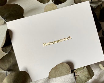 Postkarte Herzensmensch | Herzensmensch | Geschenk für Freundin |Geschenk mit Herz |Geschenk für Freund | Karte Gold | Lieblingsmensch Karte