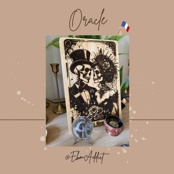 Oracle, carte en bois format xl pour déco murale ou à poser, Tarot, skull, death married, gothique, décoration, idée cadeau, anniversaire