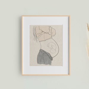 Portret ciążowy, Spersonalizowany wydruk ciążowy, Prezent świąteczny od męża, Prezent dla przyszłych rodziców, Brzuch w ciąży, Niestandardowa grafika liniowa