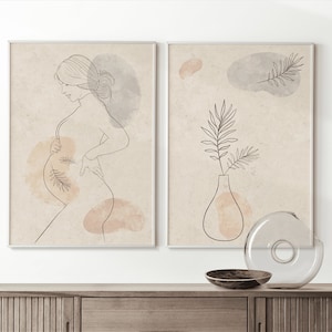 Schwangerschaft Linie Zeichnung, Boho Linie Kunst Wand dekor, Frau Linie Kunst Poster, Muttertag Geschenk vom Mann, Geschenk für neue Mama, Set von 2 Drucken