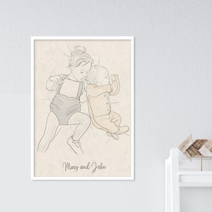 Stampa fratello e sorella, stampa fratelli, regalo di compleanno personalizzato, regalo per la festa del papà, schizzo di foto, decorazione per la cameretta del bambino, arte per la cameretta dei bambini