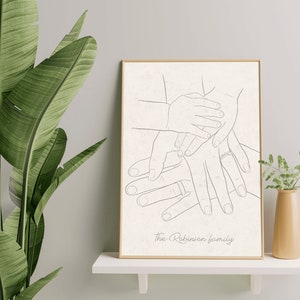 Family holding hands print, Fathers day gift from wife, Mothers day gift from husband, Hands line art, Picture keepsake, Sketch of photo