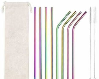 Metal Straws Reusable Mix Color Stainless Steel Drinks Straws Party