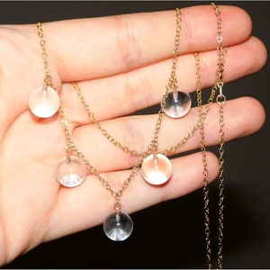 SALE! Beautiful 9ct Yellow Gold Pools of Light Rock Crystal Orb Drop Necklace 9k 375 9g Orb Ball Pendant Drop Wedding Jewellery Gift