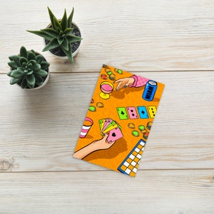 Cartolina | Gioco di illustrazione, poker e bevande | Stampa artistica 10 × 15 cm